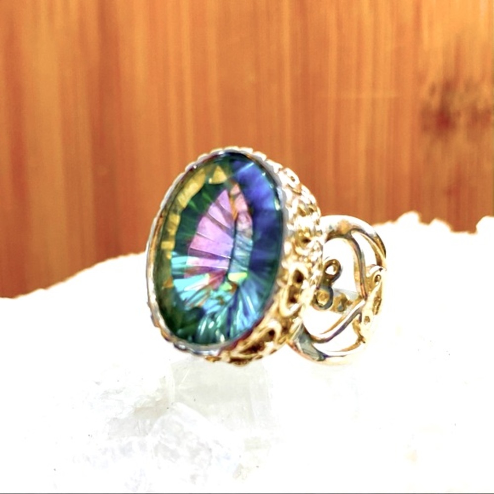 Sterling Silver Blue-Green Magic Topaz Ring Sz 8